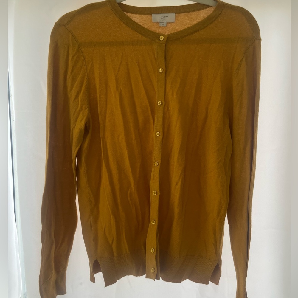 LOFT Mustard Yellow Button-Up Cardigan NWT